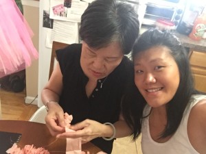 Mom and I working on the diaper cake